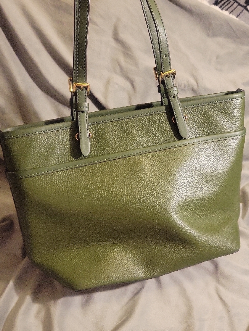 Michael Kors Green Pebbled Leather Tote with Gold Hardware - Picture 4 of 8